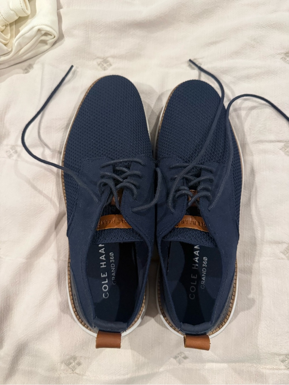Cole Haan Navy Knit Lace-Up Oxfords with Tan Accents